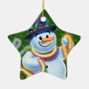 Décoration d'un arbre de Noël étoilé Snowman & tin