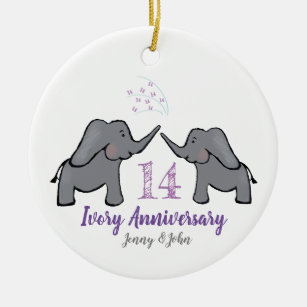 Décoration En Céramique 14e anniversaire de l'éléphant d'ivoire violet