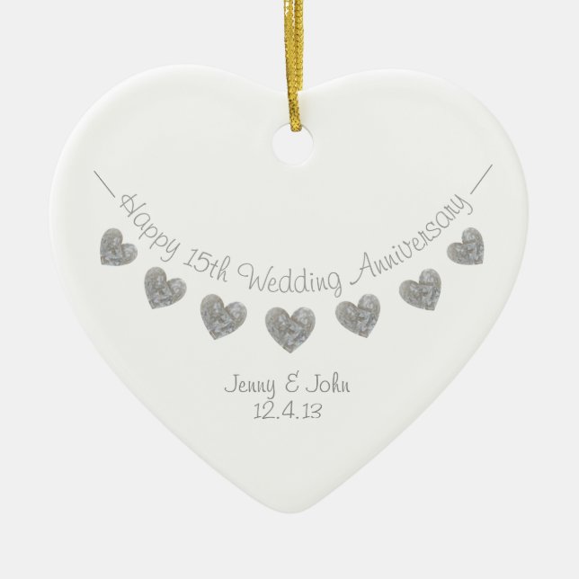 Décoration En Céramique 15th Crystal Wedding anniversary heart ornament (Devant)