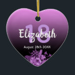 Décoration En Céramique 18th birthday purple black floral name<br><div class="desc">Glamorous ornament for a 18th birthday with elegant and modern black and pink,  purple gradient,  ombre backdrop. With a faux gold frame,  and ultra violet and purple colored watercolored flowers.  Templates for name,  age and date,  white and purple colored letters.</div>
