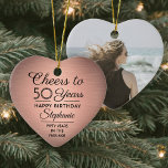 Décoration En Céramique 1 Photo N'IMPORTE QUEL Anniversaire Brossé Rose Ro<br><div class="desc">Bonjour et Joyeux anniversaire ! Célébrez un joyeux anniversaire d'étape pour elle avec un ornement photo en forme de coeur rose et noir céramique. Tout le libellé de ce modèle (y compris "Cheers to 50 Years") est mis en place pour un 50ème anniversaire, mais est simple à personnaliser pour n'importe...</div>