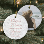 Décoration En Céramique 1 Photo N'IMPORTE QUEL Anniversaire Rose Blanc Fau<br><div class="desc">Bonjour et Joyeux anniversaire ! Célébrez un joyeux anniversaire d'étape pour elle avec une photo personnalisée imitation marbre ronde ornement céramique. Tout le libellé de ce modèle (y compris "Cheers to 21 Years") est mis en place pour un 21ème anniversaire, mais est simple à personnaliser pour n'importe quelle année ou...</div>