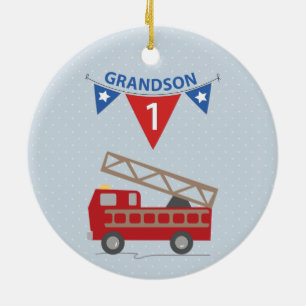 Décoration En Céramique 1er anniversaire petit-fils, camion à feu