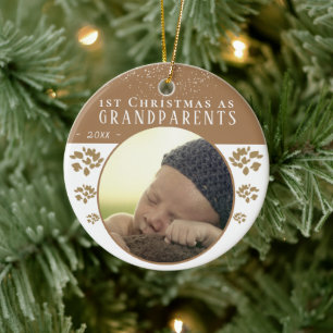 Décoration En Céramique 1er Noël en grand-parents Beige Baby Photo