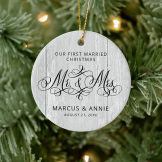 Décoration En Céramique 1er Noël en tant que M. & Mme Rustic Grey Pays Boi