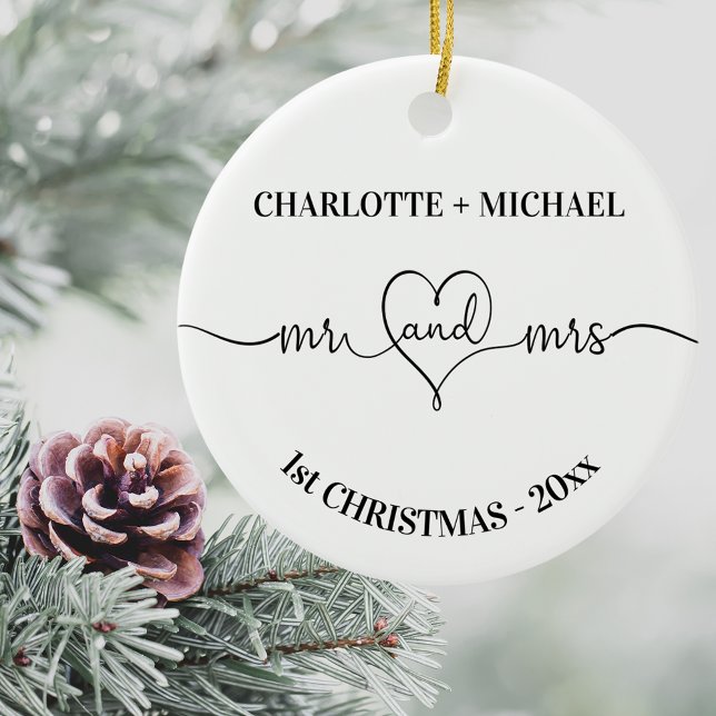 Décoration En Céramique 1er Noël jeunes mariés noms coeur blanc (Créateur téléchargé)