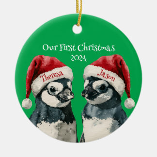 Décoration En Céramique 1er Noël Pingouins Personnalisés Chapeaux de Père 