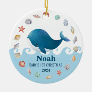 Décoration En Céramique 1ère baleine de Noël personnalisée pour bébé avec