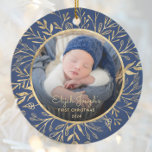 Décoration En Céramique 1ère photo de Noël de bébé Gold Foliage Marine Ble<br><div class="desc">Célébrez le premier Noël du bébé avec ce magnifique ornement de gardien. Remplacez facilement l'exemple d'image par votre photo préférée et customisez-le avec le nom du bébé en caractères de caractères or et l'année ci-dessous. Un dégradé noir aide à faire apparaître le texte. La photo est mise en scène par...</div>