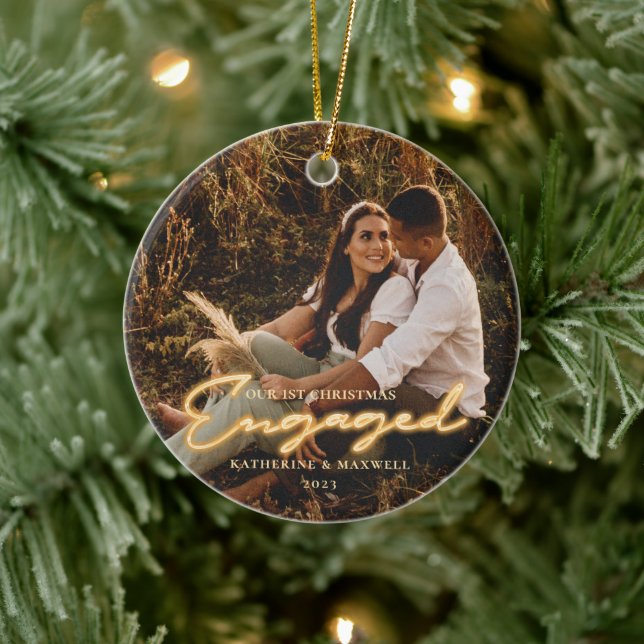 Décoration En Céramique 1st Christmas Engaged Neon Lettering Photo Ceramic (Arbre)
