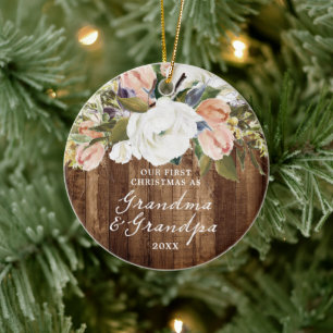 Décoration En Céramique 1st Christmas Grandma Grandpa Personalized Rustic