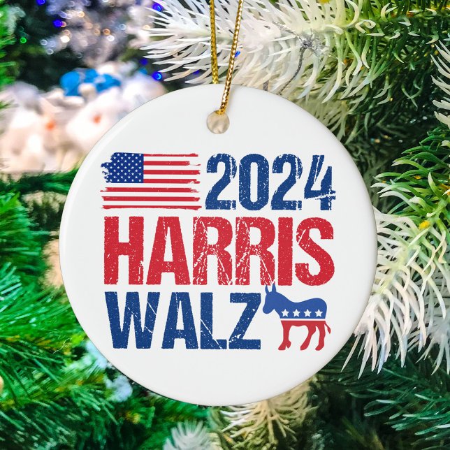 Décoration En Céramique 2024 Harris Walz Democrat Donkey Christmas (Créateur téléchargé)