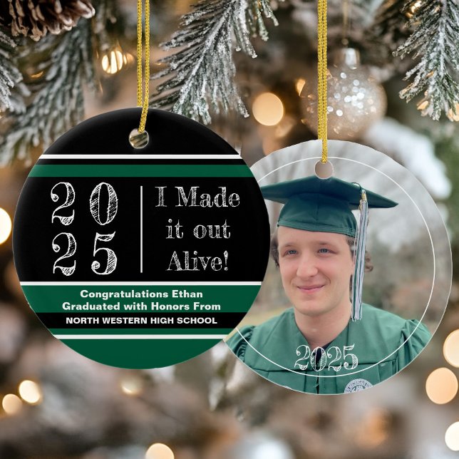 Décoration En Céramique 2025 Green and Black Photo Graduation (2025 Green and Black Photo Graduation Ceramic Ornament)