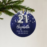 Décoration En Céramique 21e anniversaire marine bleu argent étoiles<br><div class="desc">Une couleur bleu marine arrière - plan avec des étoiles faux argent. La couleur bleue est inégale. Ajouter votre nom,  texte/date</div>