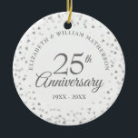 Décoration En Céramique 25e anniversaire du Mariage Photo Coeurs d'argent<br><div class="desc">Avec des coeurs argentés délicats. Personnalisez avec vos informations spéciales de vingt-cinq ans anniversaire argent en lettres argentées chic et votre photo au verso. Conçu par Thisisnotme©</div>