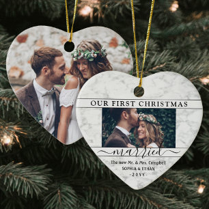 Décoration En Céramique 2 Photo 1st Christmas Married Faux Marble Heart