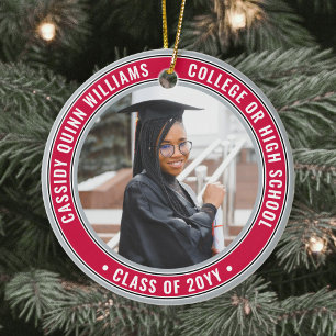 Décoration En Céramique 2 Photo Graduation Elegant Red Gray Black & White