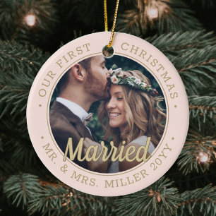 Décoration En Céramique 2 Photo Nouveaux mariés 1er Noël Marié Blush Pink 