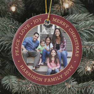 Décoration En Céramique 2 Photo Peace Love Joy Joyeux Noël Rouge & Or