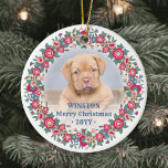 Décoration En Céramique 2 Photo Retro Holiday Floral Christmas Wreath<br><div class="desc">Ajoutez une touche élégante aux décorations de vacances avec une photo personnalisée ronde ornement de Noël en céramique. L'écriture et les images sur ce modèle sont simples à personnaliser, et peuvent être différentes ou identiques à l'avant et à l'arrière. (CONSEIL EN MATIÈRE DE PLACEMENT D'IMAGE : Une façon simple de...</div>