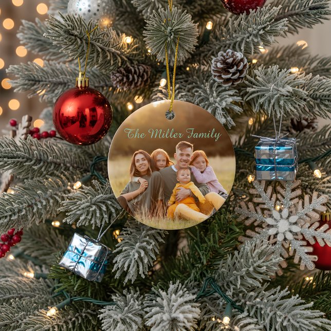 Décoration En Céramique 2-Sided  Elegant Script Overlay Double Photo  (Créateur téléchargé)