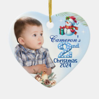 Décoration En Céramique 2e Noël Personnalisé Boy's Photo Heart Cadeau