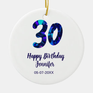 Décoration En Céramique 30e anniversaire ajouter nom date année bleu scint