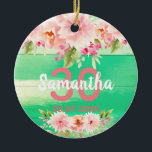 Décoration En Céramique 30e anniversaire coral dahlia fleurs vert<br><div class="desc">Un ornement en céramique de style rustique pour une fête de 30ème anniversaire en cadeau ou en souvenir. Avec des fleurs de dahlia contemporaines roses, pêche et corail colorées. Un mur en bois vert et rustique en arrière - plan. Modèles pour un nom, un âge et une date. Date de...</div>