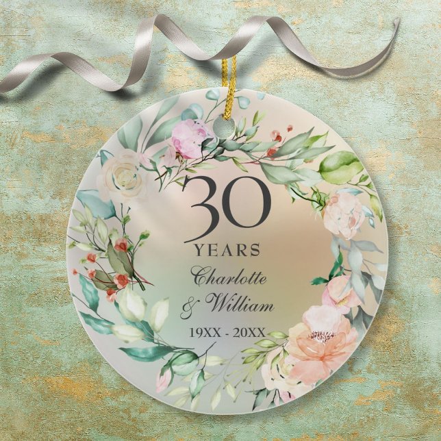 Décoration En Céramique 30e anniversaire de Mariage Roses Garland Pearl (30th Wedding Anniversary Roses Garland Pearl Ceramic Ornament)