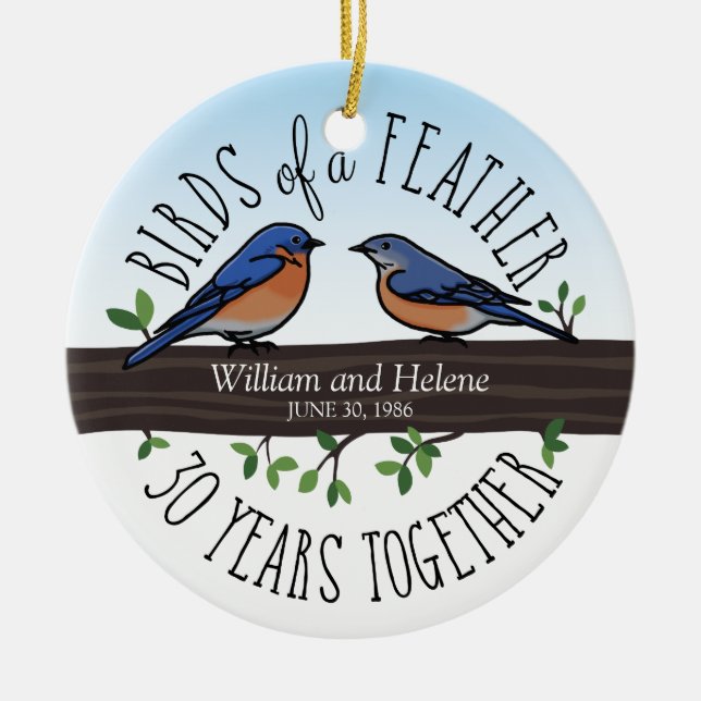 Décoration En Céramique 30ème Anniversaire de mariage, oiseaux bleus d'une (Devant)
