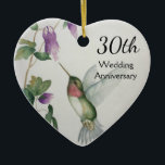 Décoration En Céramique 30th Wedding Anniversary Pretty Bird Flowers Heart<br><div class="desc">Celebrate a special 30th wedding anniversary with a personalized heart ornament. The pretty hummingbird and flowers design was created from my original watercolor painting in pastel shades of pink,  cream,  grey and green. Delight in this festive holiday ornament and romantic keepsake.</div>