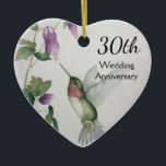 Décoration En Céramique 30th Wedding Anniversary Pretty Bird Flowers Heart<br><div class="desc">Celebrate a special 30th wedding anniversary with a personalized heart ornament. The pretty hummingbird and flowers design was created from my original watercolor painting in pastel shades of pink,  cream,  grey and green. Delight in this festive holiday ornament and romantic keepsake.</div>