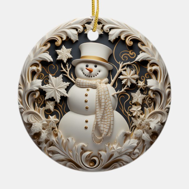 Décoration En Céramique 3D Effect Snowman Christmas Ornament | Custom name (Devant)