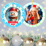 Décoration En Céramique 3D Snowman Christmas Custom Kids Photo<br><div class="desc">3D Snowman Noël Personnalisé Enfants Photo ornement céramique. facilement personnalisable avec votre nom,  photo</div>