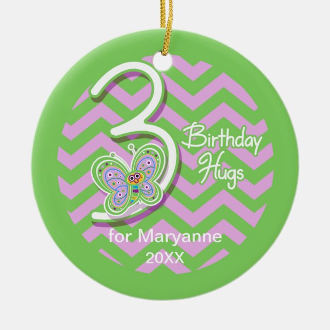 Décoration En Céramique 3e anniversaire papillon Hugs Nom personnalisé (Devant)