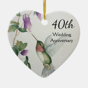Décoration En Céramique 40e anniversaire de Mariage Coeur de jolies fleurs
