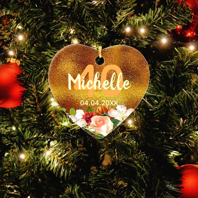 Décoration En Céramique 40e anniversaire or fleurs nom (Créateur téléchargé)