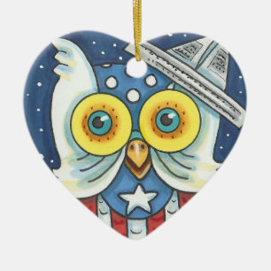 Décoration En Céramique 4 juillet AMÉRICAIN HOOT OWL HOLIDAY ORNAMENT Hrt