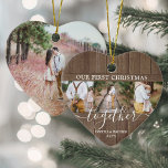 Décoration En Céramique 4 Photo Premiers Noël Ensemble Rustique Faux Wood<br><div class="desc">Célébrez le 1er jour férié joyeux de votre relation ou fiançailles avec un collage de 4 photos en forme de coeur personnalisé "Notre premier Noël ensemble" faux ornement céramique en bois. Tous les textes et images de ce modèle sont simples à personnaliser. (CONSEIL EN MATIÈRE DE PLACEMENT D'IMAGE : Une...</div>