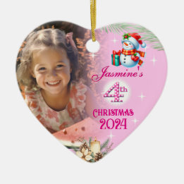Décoration En Céramique 4th Christmas Personalised Girl Photo Heart Gift