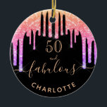 Décoration En Céramique 50 Fabulous birthday black rainbow glitter sparkle<br><div class="desc">Trendy and glamorous for 50th birthday. A classic black background decorated with rainbow colored faux glitter drips, paint dripping look in purple, rose and gold. With the text: 50 and fabulous. Personalize and add a name and age. Golden colored text. The word Fabulous writes with a moderne lettered style script...</div>