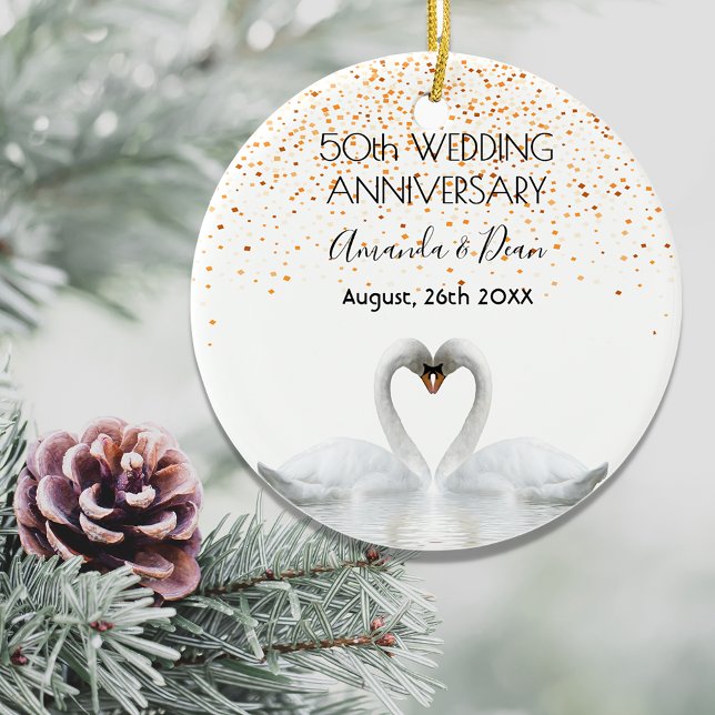 Décoration En Céramique 50e anniversaire du mariage d'or cygnes blancs (Créateur téléchargé)