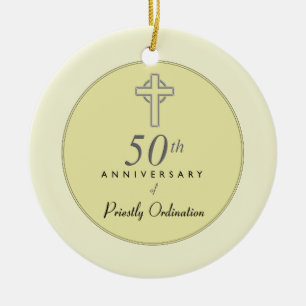 Décoration En Céramique 50e anniversaire du prêtre avec croix embossée
