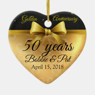 Décoration En Céramique 50e Anniversaire Mariage d'or Nom chic Ornament