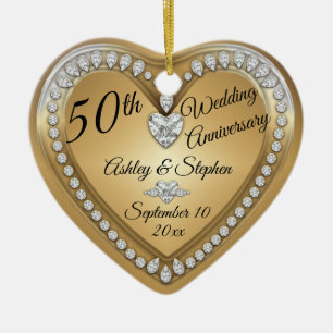 Décoration En Céramique 50e anniversaire Mariage Gold Diamonds Keepsaké
