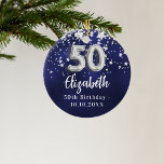 Décoration En Céramique 50e anniversaire marine bleu argent étoiles<br><div class="desc">Une couleur bleu marine arrière - plan avec des étoiles faux argent. La couleur bleue est inégale. Ajouter votre nom,  texte/date</div>