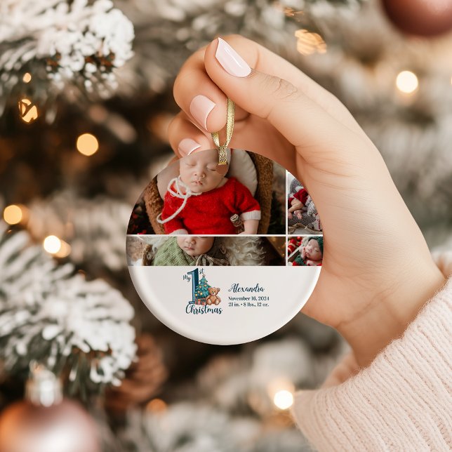 Décoration En Céramique 5 Photo Blue Teddy Baby 1st Christmas (Créateur téléchargé)