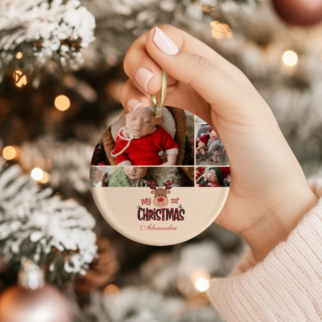 Décoration En Céramique 5 Photo Plaid Reindeer Baby First Christmas  (Créateur téléchargé)