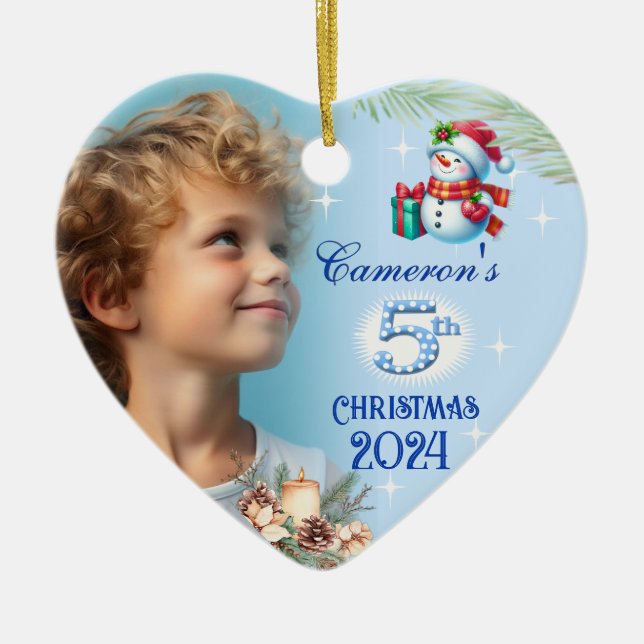 Décoration En Céramique 5th Christmas Personalised Boy's Photo Heart Gift (Devant)