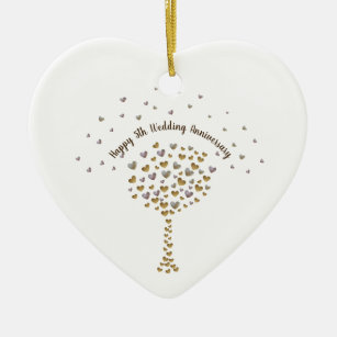 Décoration En Céramique 5th Wood Wedding Anniversary ornament with tree